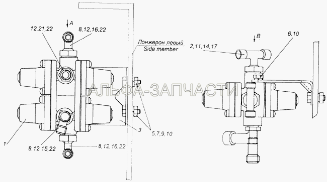 Установка четырехконтурного защитного клапана  