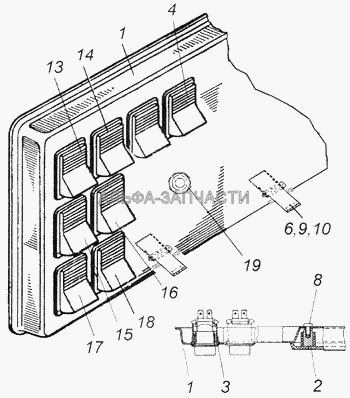 Панель выключателей (11.3704-01 Выключатель кнопочный) 