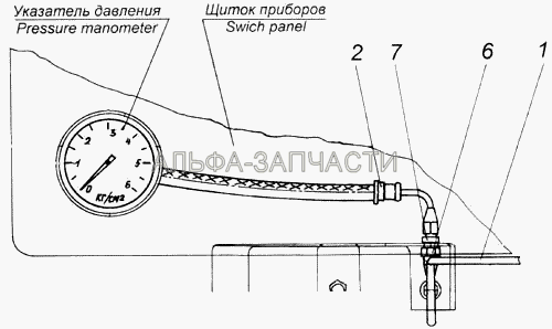 Установка трубопроводов к шинному манометру (5320-3830400 Шланг соединительный к манометру в сборе) 