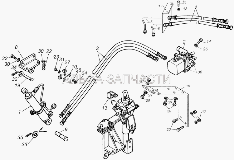 Установка цилиндра и трубопроводов опрокидывающего механизма кабины (1/59705/21 Болт М10х1,25-6gх20) 