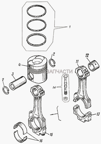 Поршень с шатуном и кольцами в сборе  