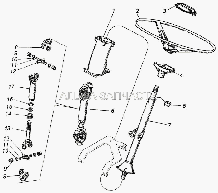 Колесо рулевое, вал карданный и колонка  