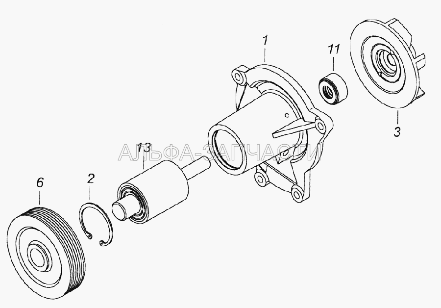 740.50-1307010 Водяной насос (740.50-1307032 Крыльчатка водяного насоса) 