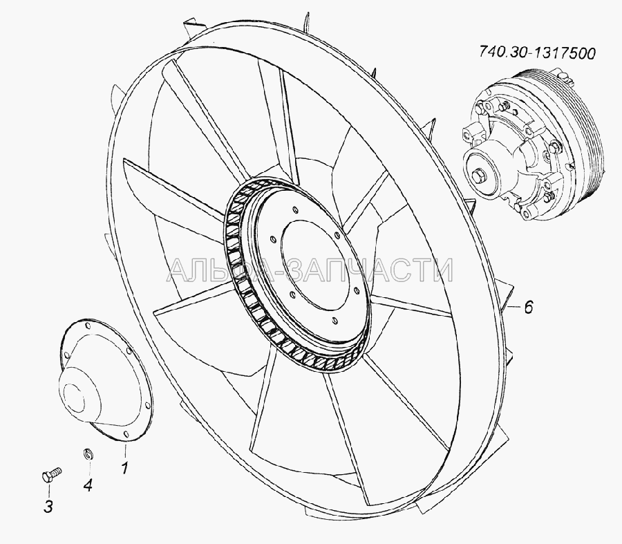 740.30-1308010 Установка вентилятора (740.30-1317500 Муфта электромагнитная привода вентилятора) 