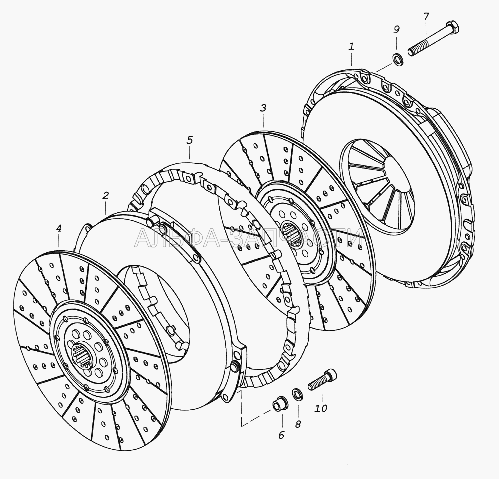 17.1600010-10 Сцепление (17.1601092 Диск ведущий сцепления средний в сборе) 