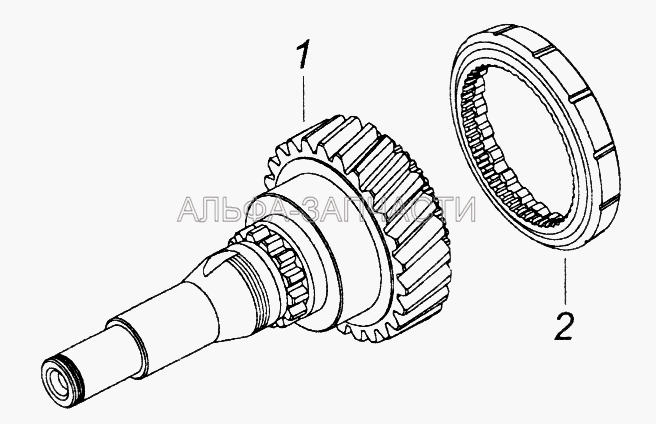 154.1701027 Вал первичный коробки передач с зубчатой муфтой (154.1701033 Муфта зубчатая первичного вала) 