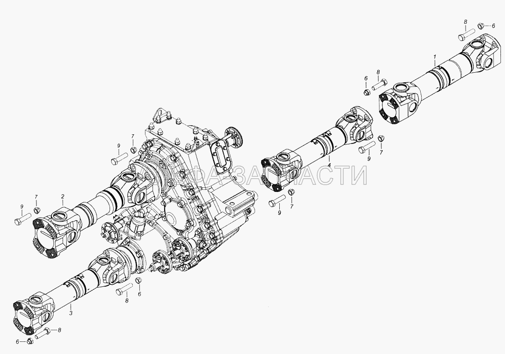 43114-2200001-10 Установка карданных валов (43114-2205011 Вал карданный среднего моста) 