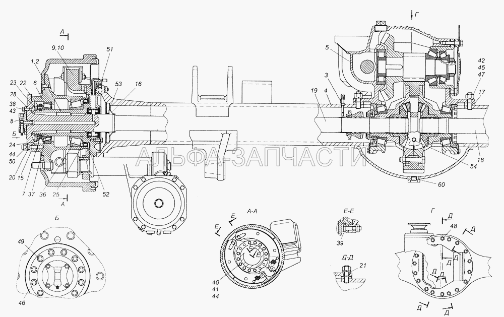 43114-2500021-10 Мост средний (4310-2403072 Втулка разжимная шпильки полуоси заднего моста) 