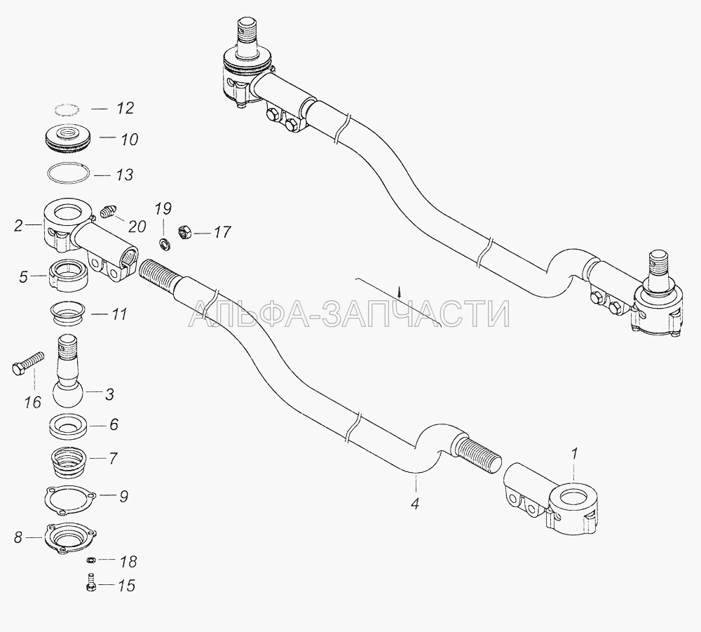 4310-3414052 Тяга рулевой трапеции (5320-3414067 Вкладыш наконечника нижний) 