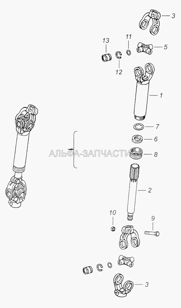 53205-3422010-75 Вал карданный (704902К6УС10 Подшипник роликовый игольчатый с одним наружным кольцом ТУ 37-006-065-74) 