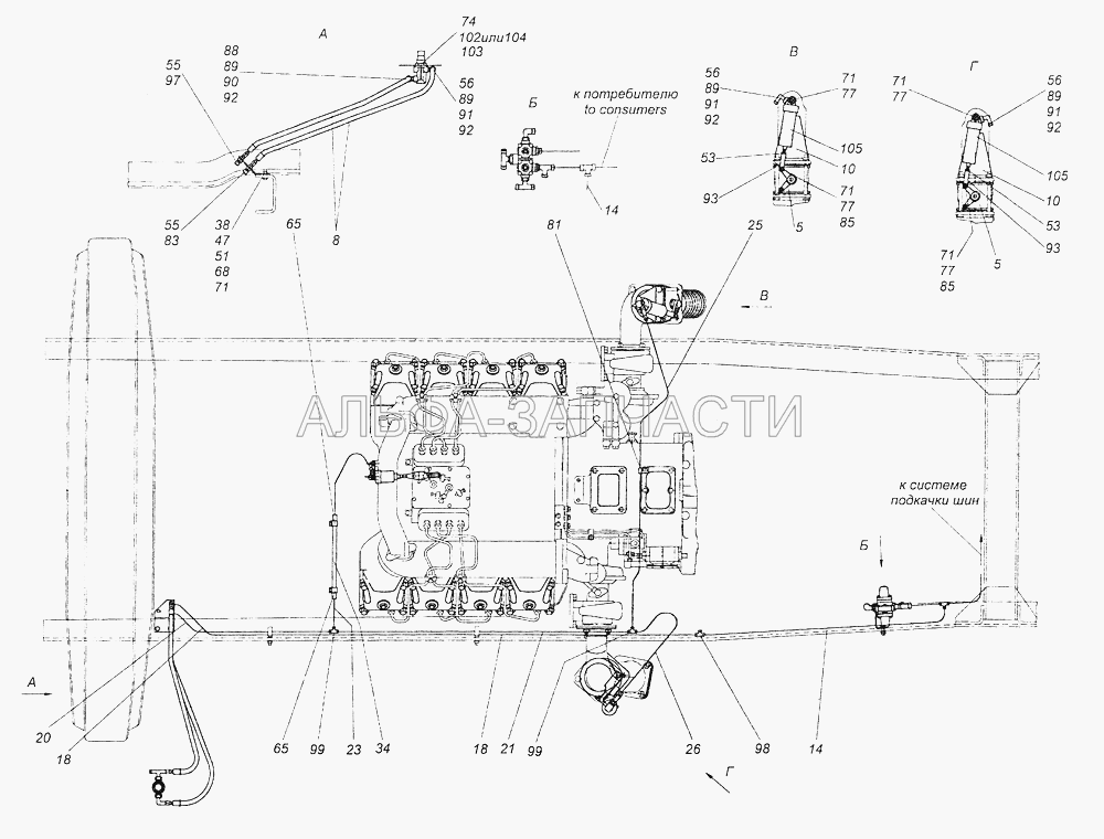 43114-3500070 Тормоз вспомогательный и его привод (864919 Тройник проходной) 