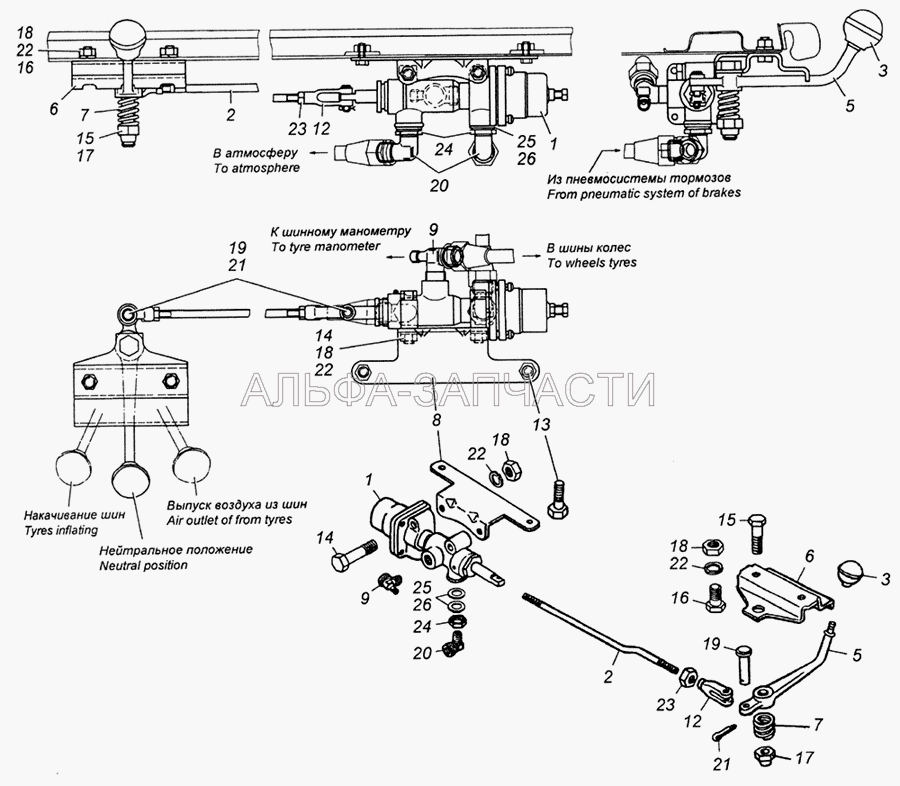 4310-3122001 Установка крана управления давлением системы накачки шин  