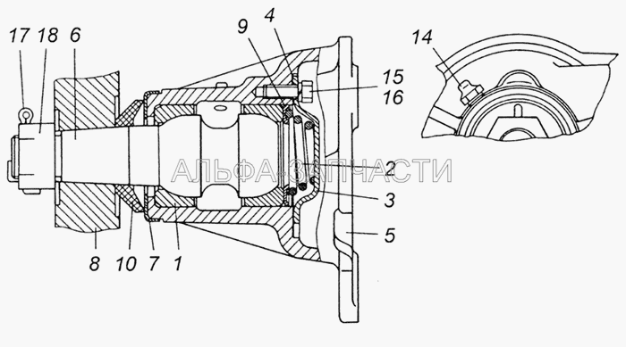 6540-3414100-60 Опора задняя в сборе (5320-3414066 Вкладыш наконечника верхний) 