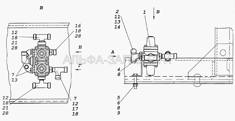 4310-3500015 Установка четырехконтурного защитного клапана (1/21647/11 Гайка М10х1,25-6Н) 