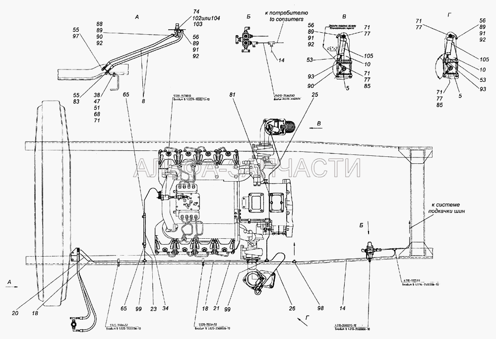 43114-3500070 Тормоз вспомогательный и его привод (864919 Тройник проходной) 