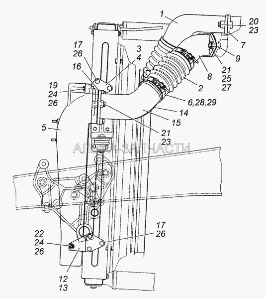 6350-1170000 Установка системы охлаждения наддувочного воздуха (6520-1170343 Прокладка) 