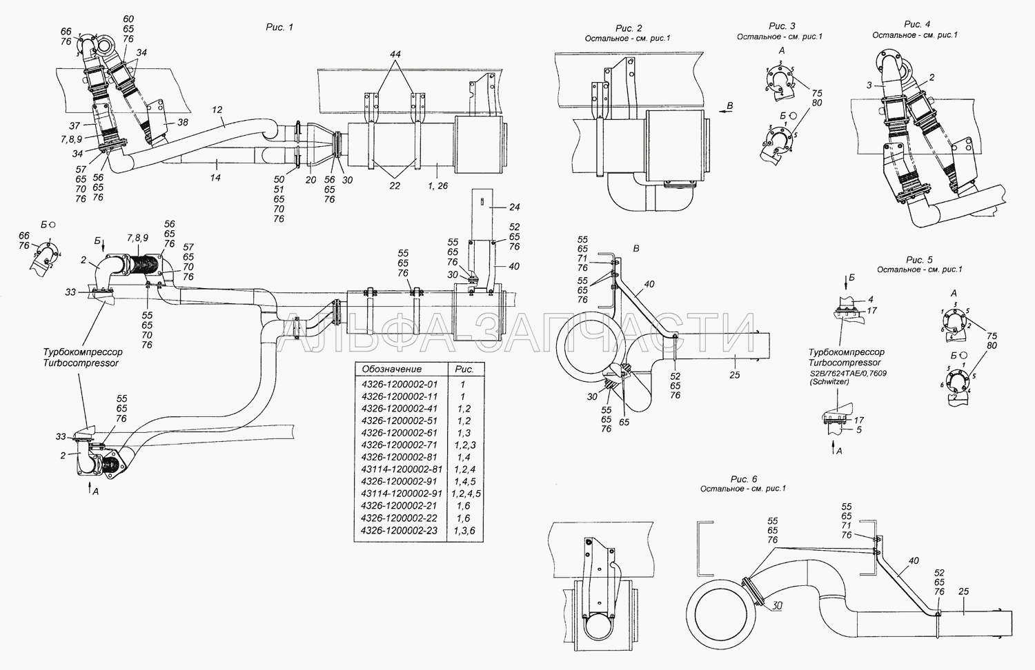 4326-1200002-01 Установка системы выпуска (54115-1203012-01 Металлорукав) 