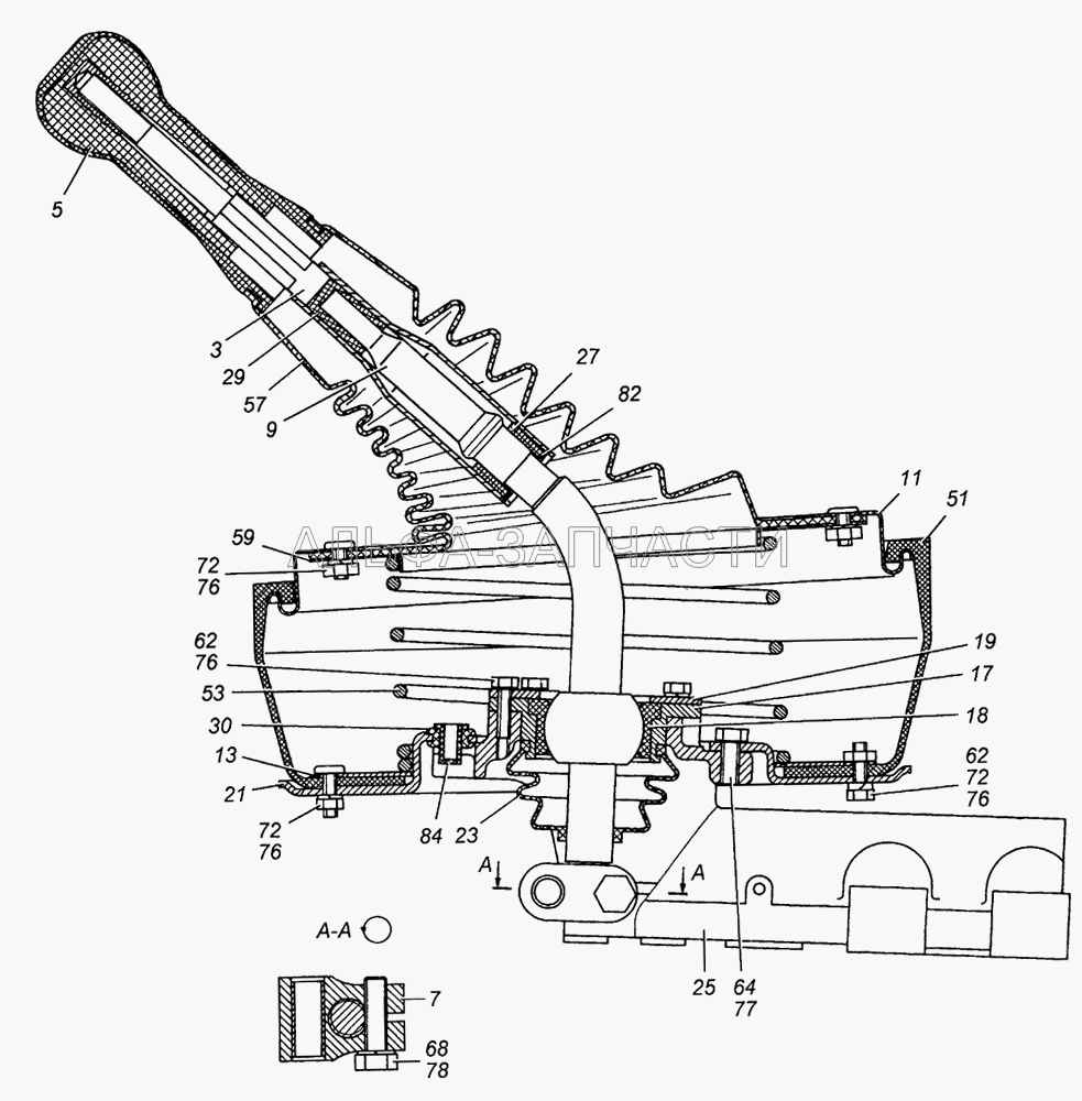 161.1703204 Опора рычага переключения передач в сборе/Lever support of transfers switching, assy (142.1703658 Колпак виброизолятора) 