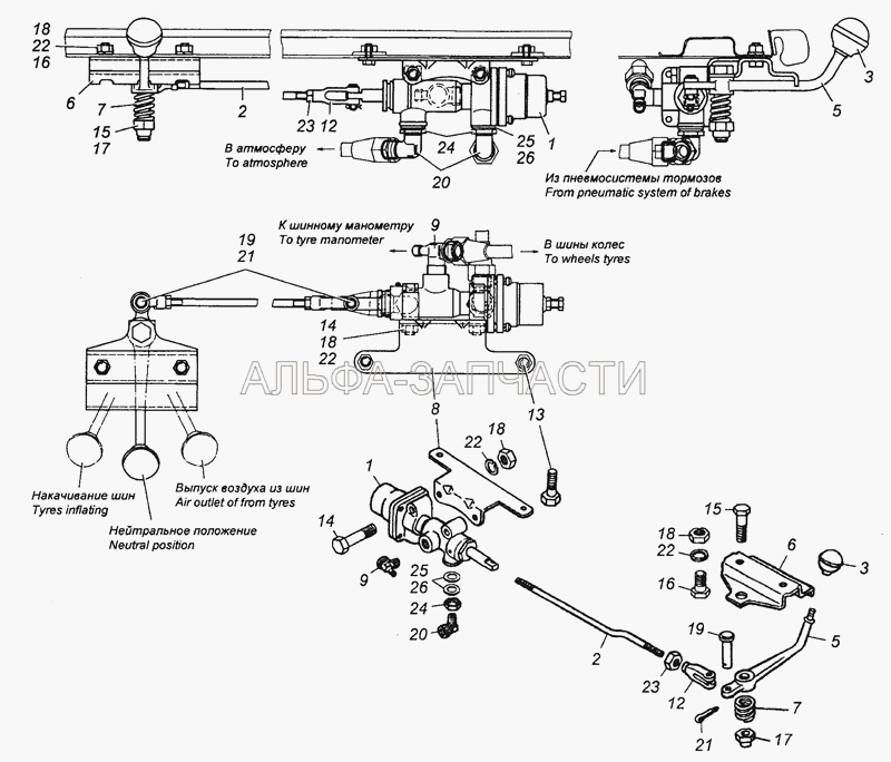 4310-3122001 Установка крана управления давлением системы накачки шин (4310-3122010 Кран управления давлением в сборе) 