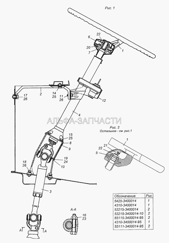 5425-3400014 Установка колонки рулевого управления (4310-3444010 Колонка рулевого управления) 