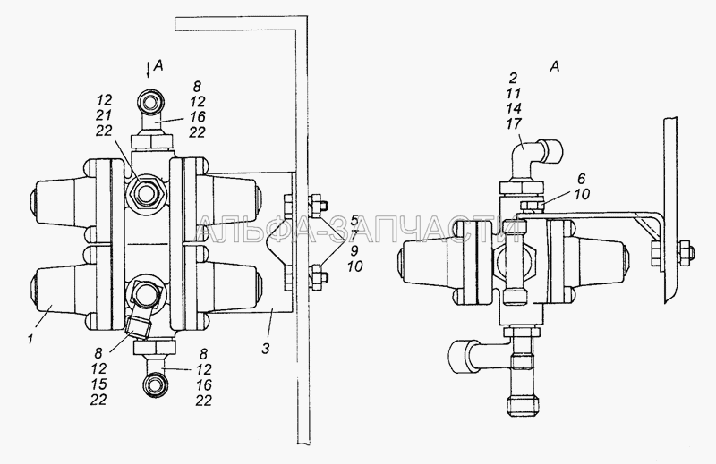 4310-3500015-10 Установка четырехконтурного защитного клапана (861035 Тройник) 