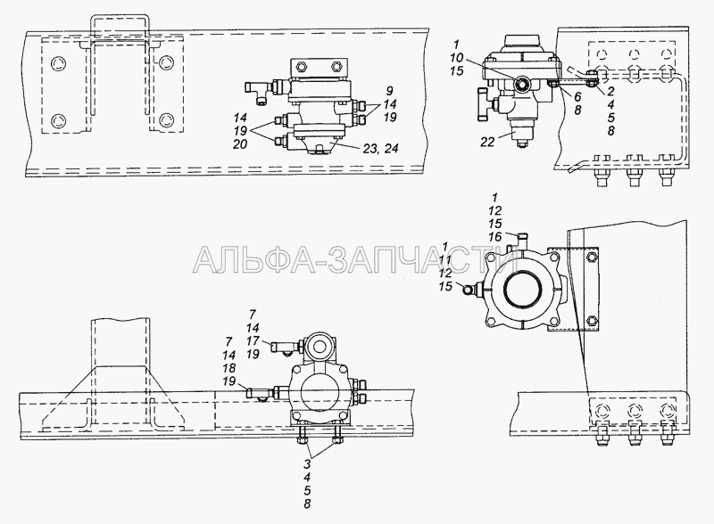 43501-3500022 Установка клапанов управления тормозами прицепа (861032 Тройник) 