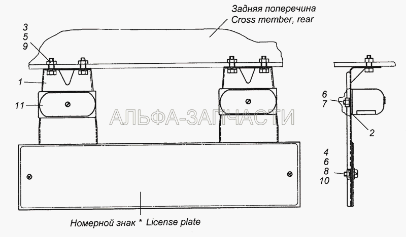 54115-3717001-18 Установка фонарей освещения номерного знака  