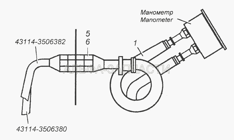 43114-3830001 Установка трубопроводов к манометру (5320-3830400 Шланг соединительный к манометру в сборе) 