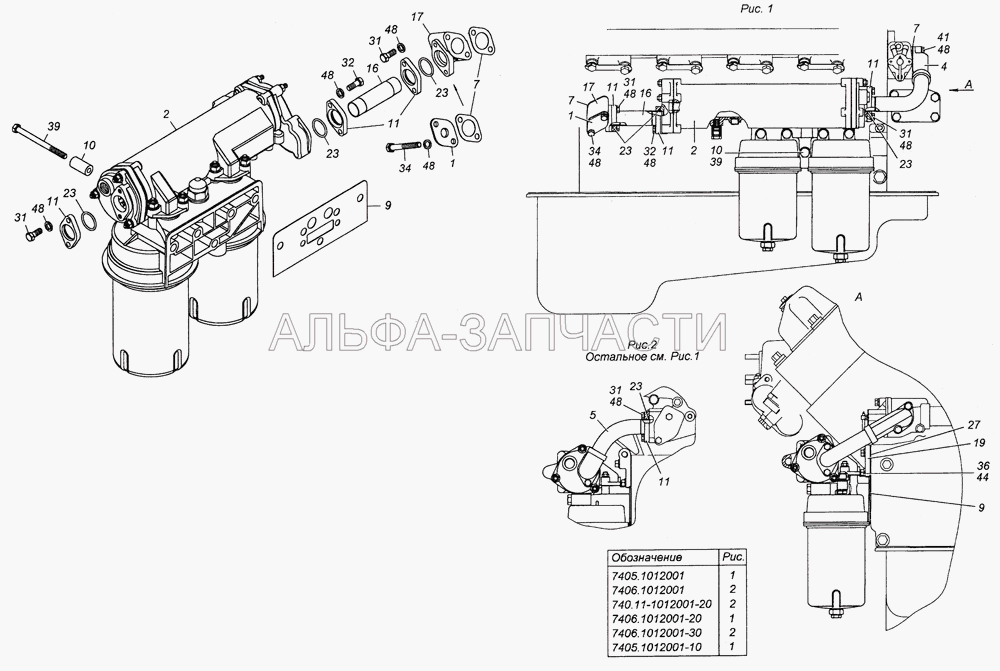 7405.1012001 Установка фильтра и теплообменника (7406.1013247 Фланец) 