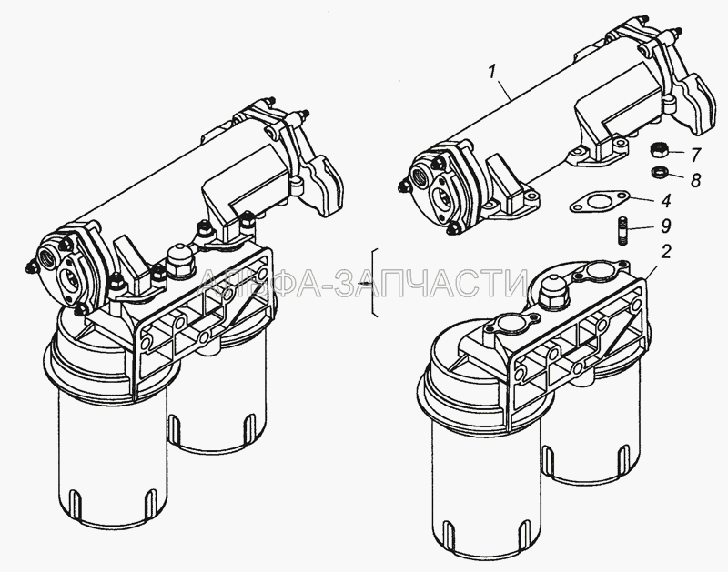 740.20-1012006 Фильтр масляный с теплообменником (740.20-1013200-10 Теплообменник масляный) 