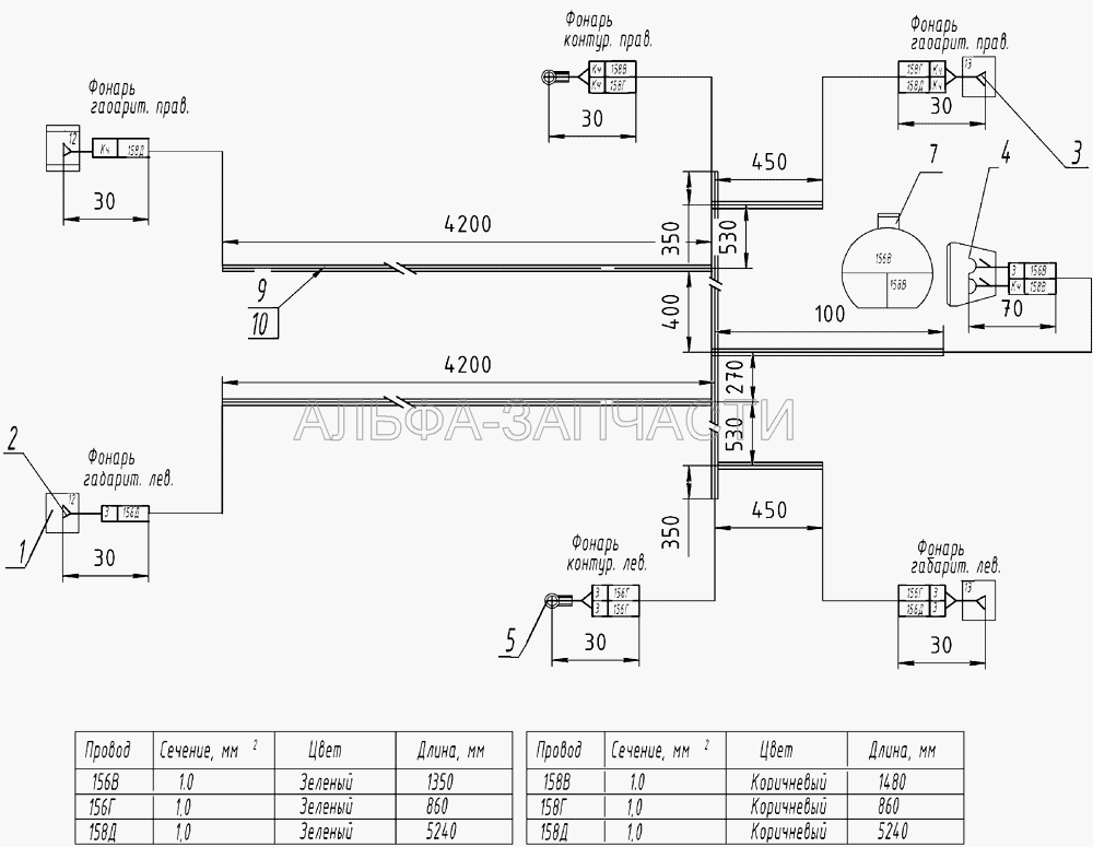 45143-3731073-80 Пучок проводов  габаритных фонарей (5320-3724085 Колпачок защитный штекерного соединения проводов) 