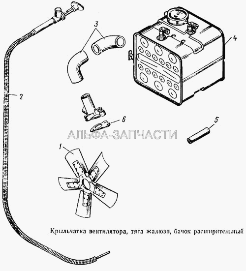 Крыльчатка вентилятора, тяга жалюзи, бачек расширительный  