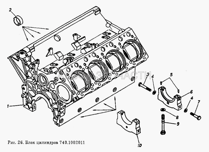 Блок цилиндров (740.1005140 Крышка подшипника коленчатого вала) 