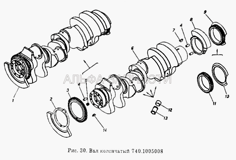 Вал коленчатый (740.1011240 Шестерня ведущая привода масляного насоса) 