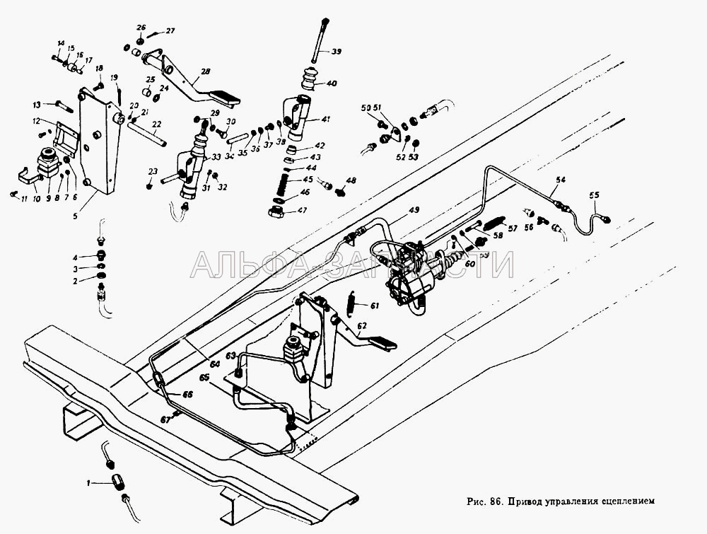 Привод управления  сцеплением (1/55407/21 Болт М12х1,25-6gх45) 