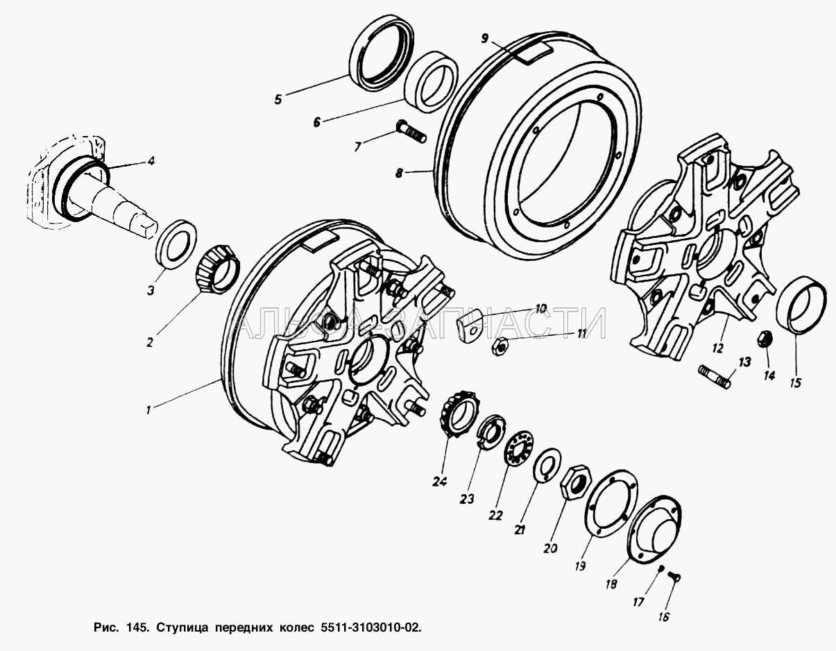 Ступица передних колес (7517А Подшипник роликовый конический однорядный ГОСТ 520-89) 