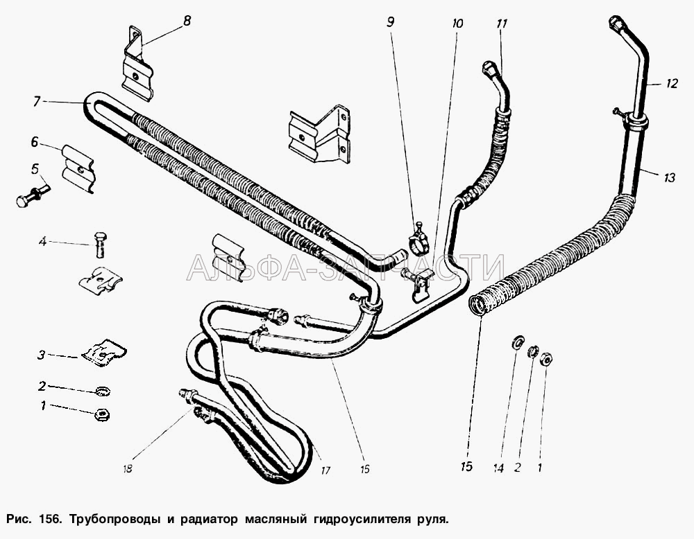Трубопроводы и радиатор масляный гидроусилителя руля (5320-3408110 Труба низкого давления насоса задняя в сборе) 