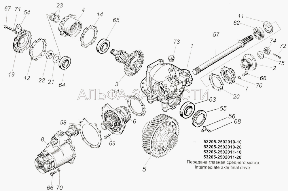 Передача главная среднего моста (53205-2502010-20 Передача главная среднего моста) 