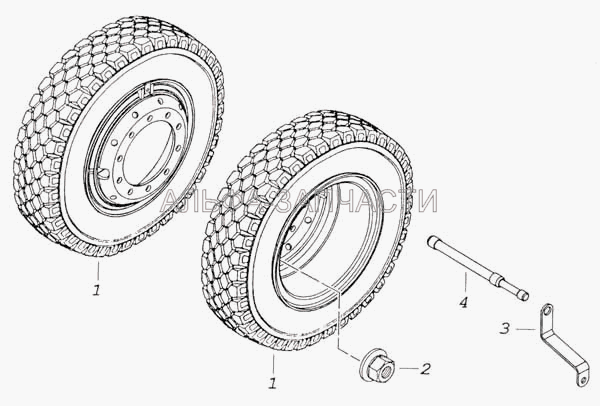 Установка сдвоенных дисковых колес (5425-3101040 Гайка с шайбой) 