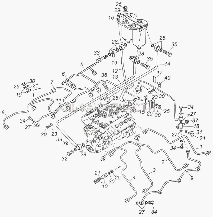 Установка топливопроводов (740.21-1117010 Фильтр тонкой очистки топлива) 