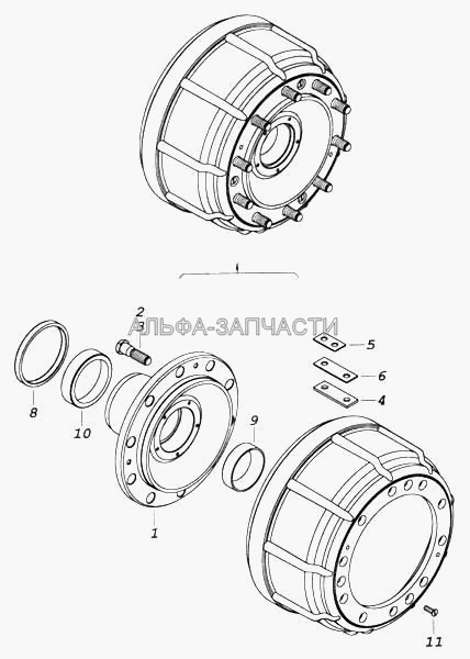 Ступица с тормозным барабаном (6520-3103010-02 Ступица с тормозным барабаном) 