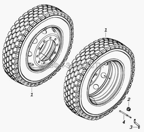 Установка сдвоенных стальных колес (5425-3101040 Гайка с шайбой) 