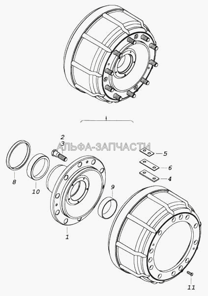 Ступица с тормозным барабаном (6520-3103010-02 Ступица с тормозным барабаном) 