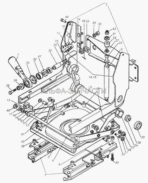 Механизм подрессоривания сиденья водителя (251646 Гайка М10х1,25-6Н ОСТ 37.001.197-75) 