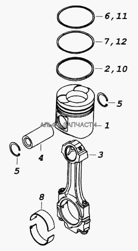Поршень с шатуном и кольцами  