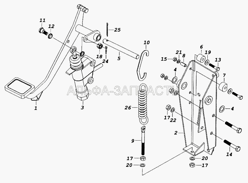 Педаль сцепления с кронштейном и главным цилиндром  