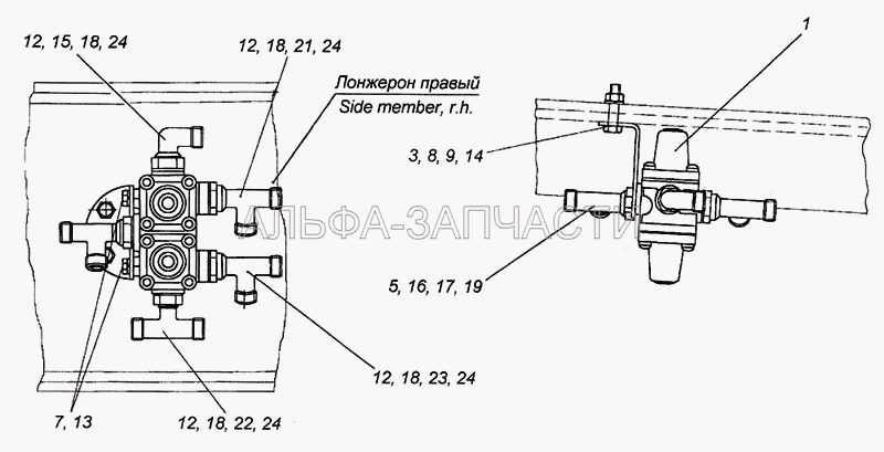 Установка четырехконтурного защитного клапана (861035 Тройник) 