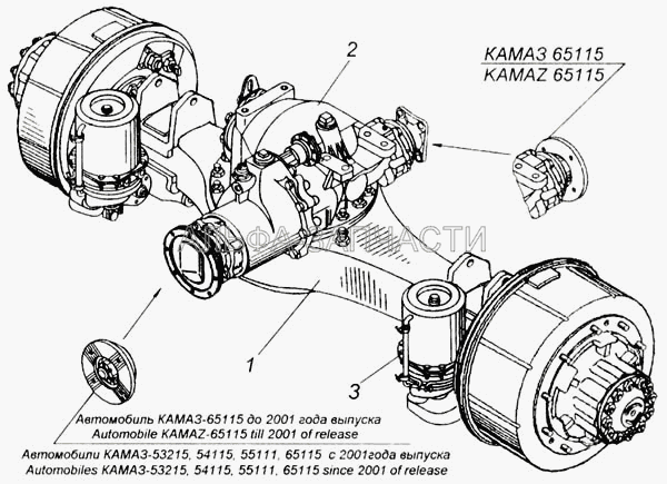 Мост средний в сборе (для автомобилей КАМАЗ до 2001 года выпуска)  