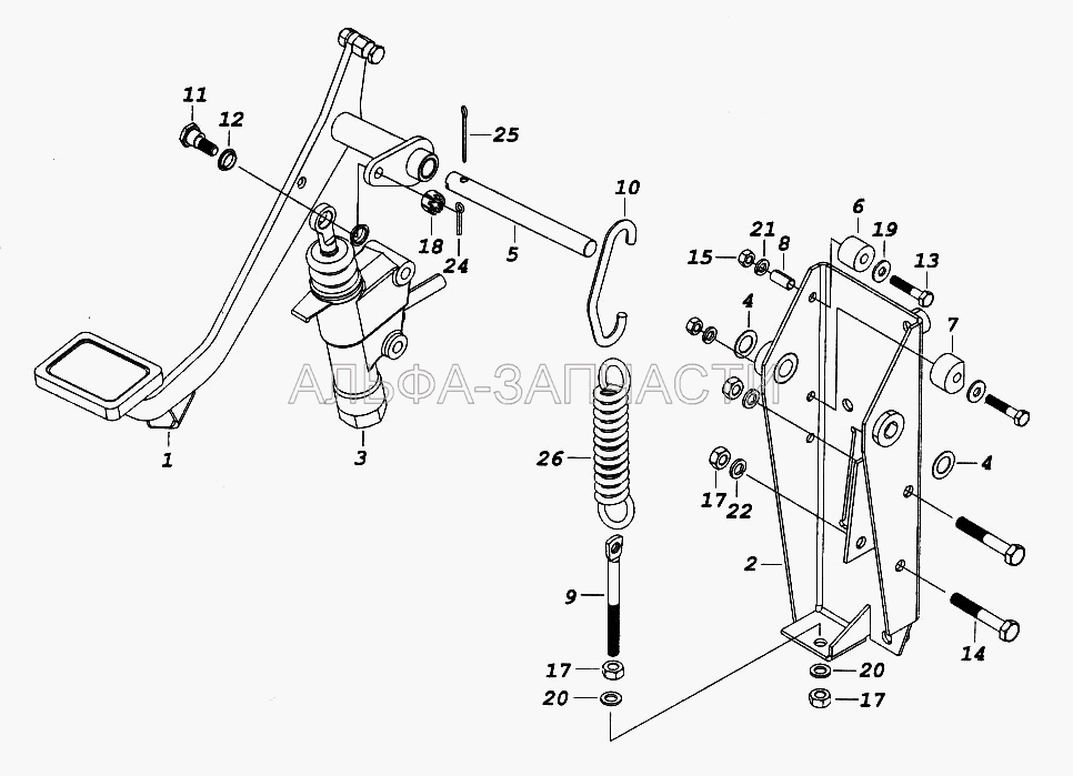 Педаль сцепления с кронштейном и главным цилиндром (1/60439/21 Болт М8-6gх35) 