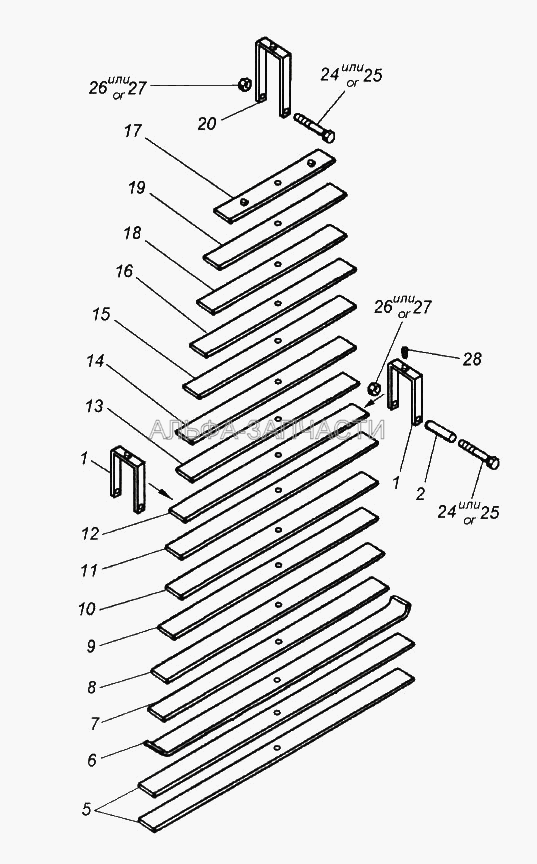 Рессора задняя (Болт М10х1,25-6gх120.88.016 Болт М10х1,25-6gх120.88.016) 